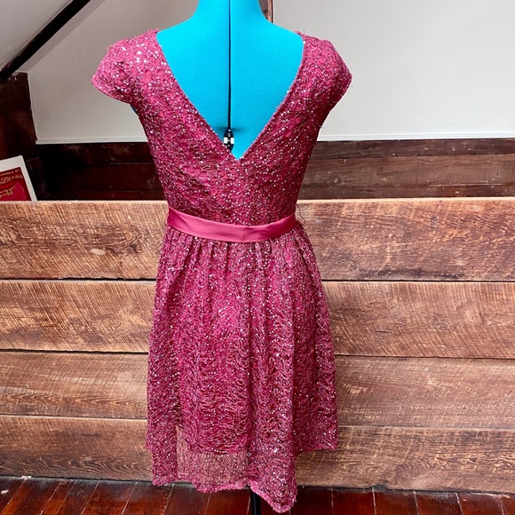 Suzy Chin Sequined Maroon Skater Party Dress - Picture 6 of 11